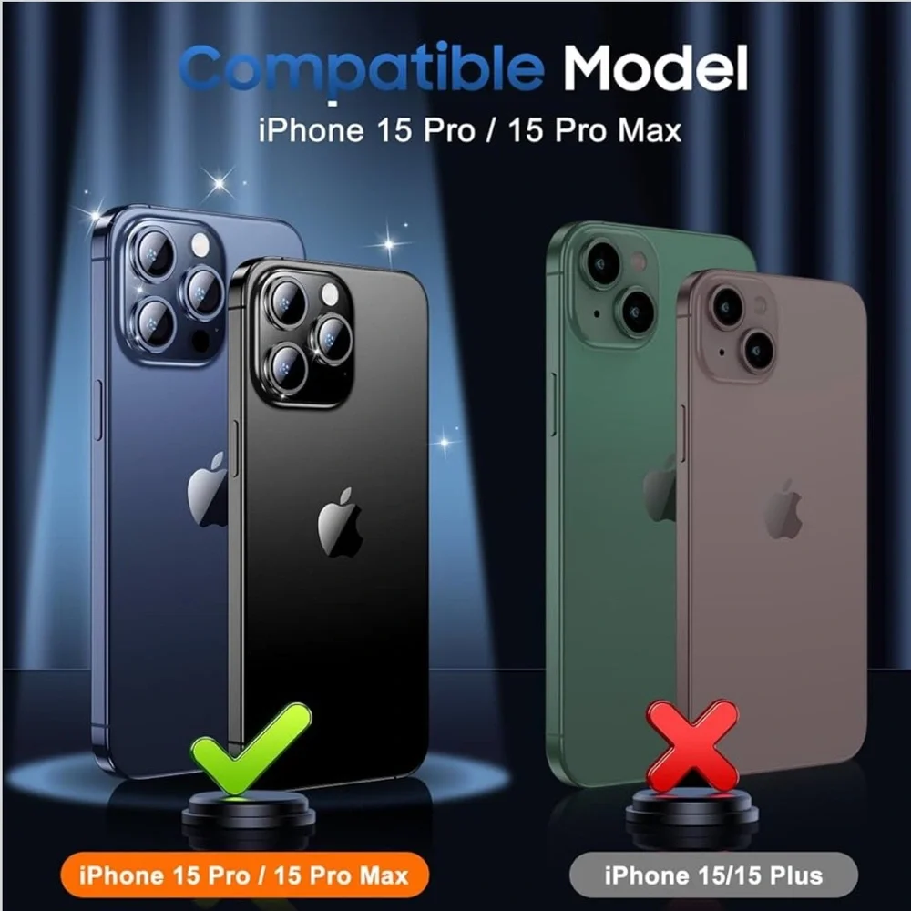 5for$10 Glitter Blue iPhone 15 Pro/iPhone 15 Pro Max Camera Lens Protector 3Pk